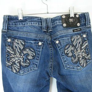 MISS ME JEANS~BOOT CUT~ 28 JP5375B~FLEUR DE LIS